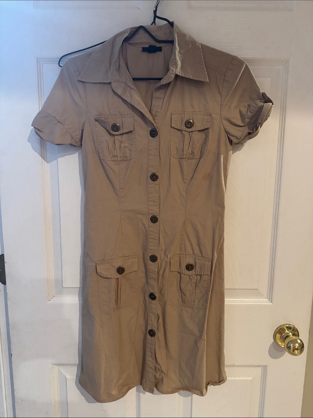 BCX Tan Short-Sleeve Utility Shirt Dress